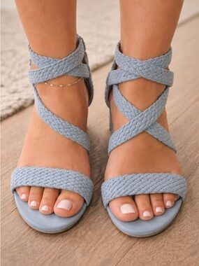 LC Lauren Conrad Braided Strappy Heels in Light Blue size 10